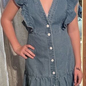 Denim Button-Down Ruffle Dress